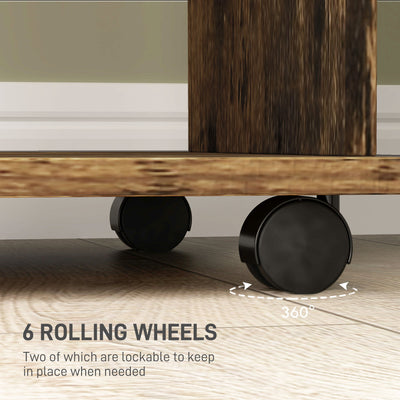 HOMCOM Open Wardrobe Double Mobile Storage Shelves Organizer W/6 Wheels-Rustic Brown 