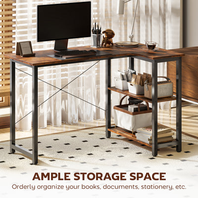 HOMCOM L Shaped Desk, Corner Computer Desk with Bookshelf for Home Office, Study Room, Workstation, 120 x 73.2 x 75cm, Rustic Brown 