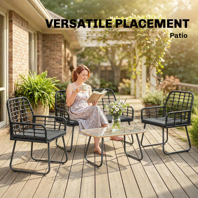 Outsunny 4 Piece Rattan Garden Furniture Set, Outdoor Patio Furniture with Loveseat, Armchairs and Coffee Table 