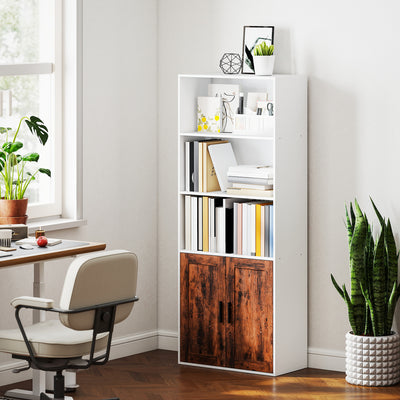 HOMCOM 5-Tier Bookcase with Adjustable Shelf - Rustic Brown 