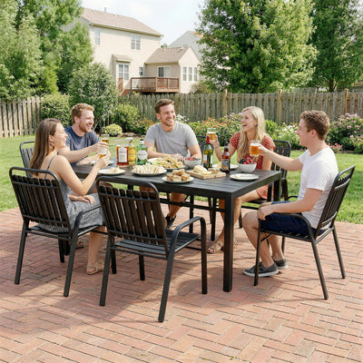 Outsunny 7 Pieces Outdoor Dining Set with Umbrella Hole, Garden Table and Chairs Set for 6 with Metal Table and Stackable Chairs 