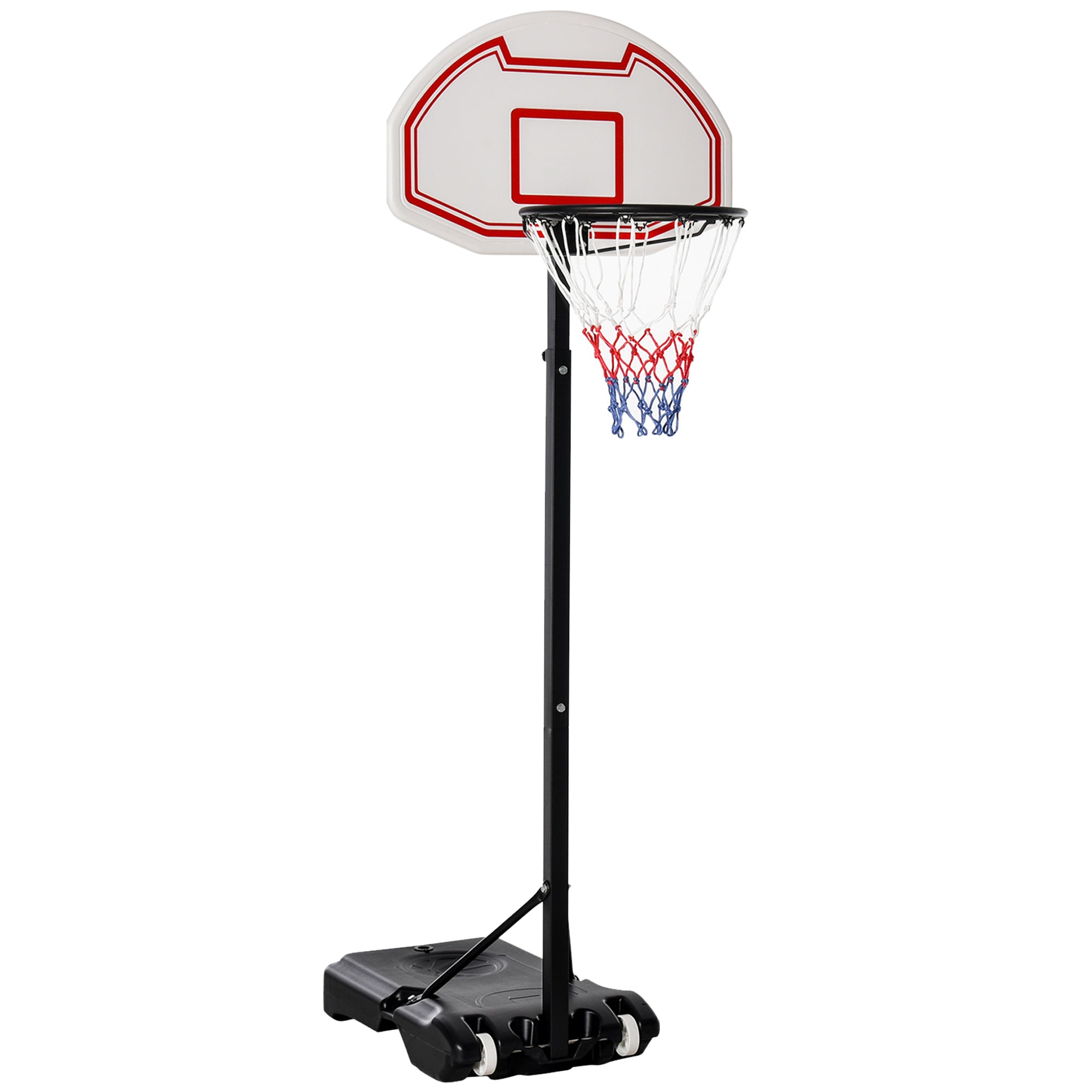 HOMCOM Portable Basketball Hoop Stand Freestanding Sports System Adjustable Height 1.55-2.1M on Wheels for Teenagers Adults, White 