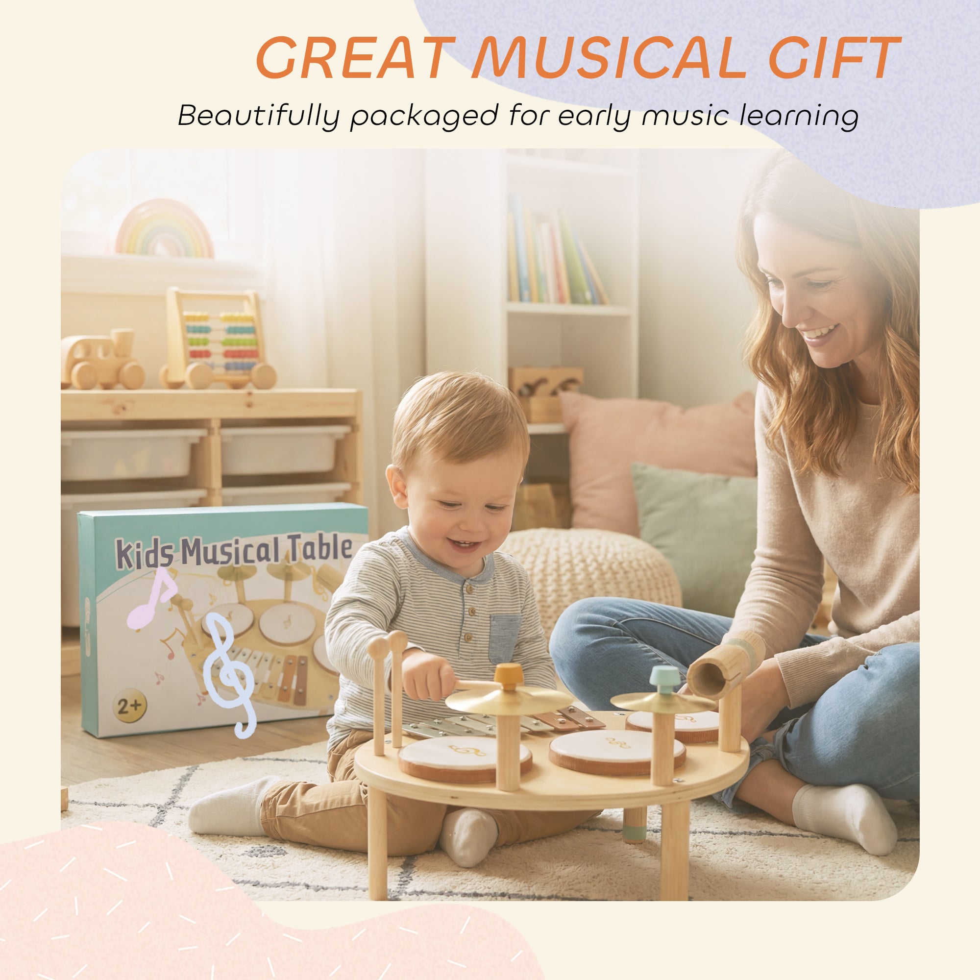 AIYAPLAY Baby Drum Kit, Wooden Kids Musical Instruments with Drums and Xylophone, Gifts for Girls Boys Birthday, Natural 