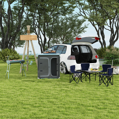 Outsunny Aluminum Camping Cupboard, Camping Kitchen Station Cook Table with 3-Shelf, Storage Organiser for BBQ Party Picnic 