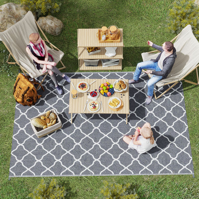Outsunny Reversible Outdoor Rug with Carry Bag, Waterproof Plastic Straw Mat for Garden, Deck, RV, Picnic, Beach, Camping, 182 x 274cm, Grey 