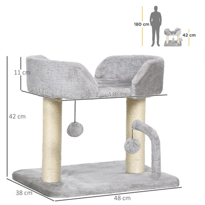 PawHut 42cm Indoor Cat Tree, with Toy Balls, Sisal Scratching Post - Light Grey 