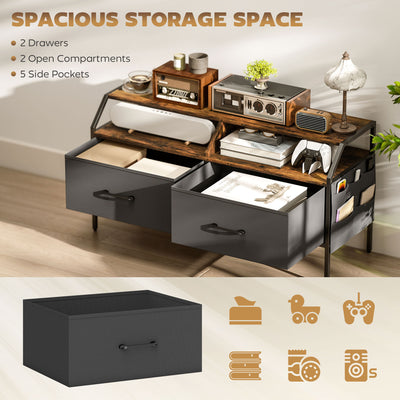 HOMCOM TV Stand Cabinet, TV Unit for 55-inch TVs with 2 Foldable Fabric Drawers, 5 Divided Side Pockets, Open Shelves, Console Table for Living Room, Bedroom, Entertainment Room, Rustic Brown 