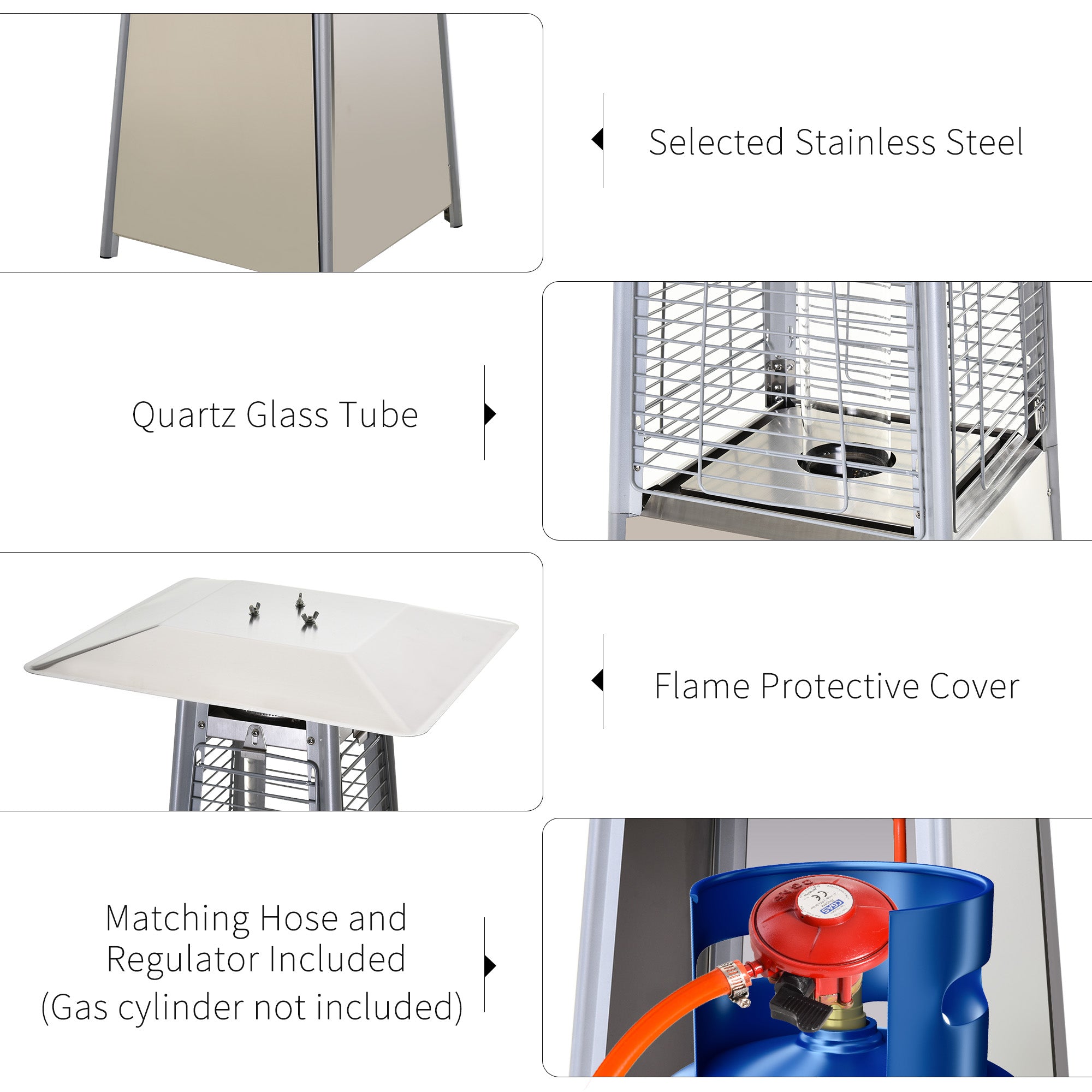 Outsunny Stainless Steel Outdoor Garden Pyramid Patio Heater with Wheels and Rain Cover - Silver 