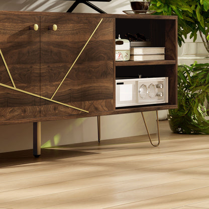 HOMCOM TV Stand Cabinet for up to 60 Inch TV, Modern 130cm TV Unit with Adjustable Shelves and Hairpin Legs, Double Door TV Cabinet for Living Room, Bedroom, Brown 