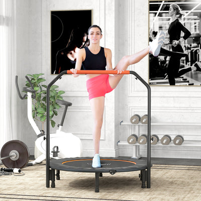 HOMCOM 48" Foldable Mini Fitness Trampoline, with Adjustable Foam Handle, Orange 
