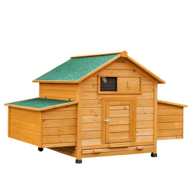 PawHut Wooden Chicken Coop with Nesting Boxes, Tray, for 2-4 Chickens, Yellow 