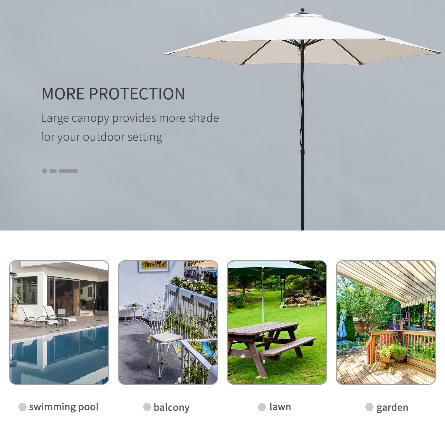 Outsunny 2.8m Garden Parasol Umbrella, Round Outdoor Market Table Umbrella Sun Shade Canopy, Off-White 