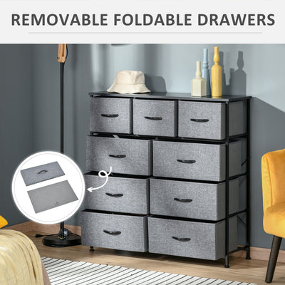 HOMCOM Nine Drawer Fabric Dresser - Grey 