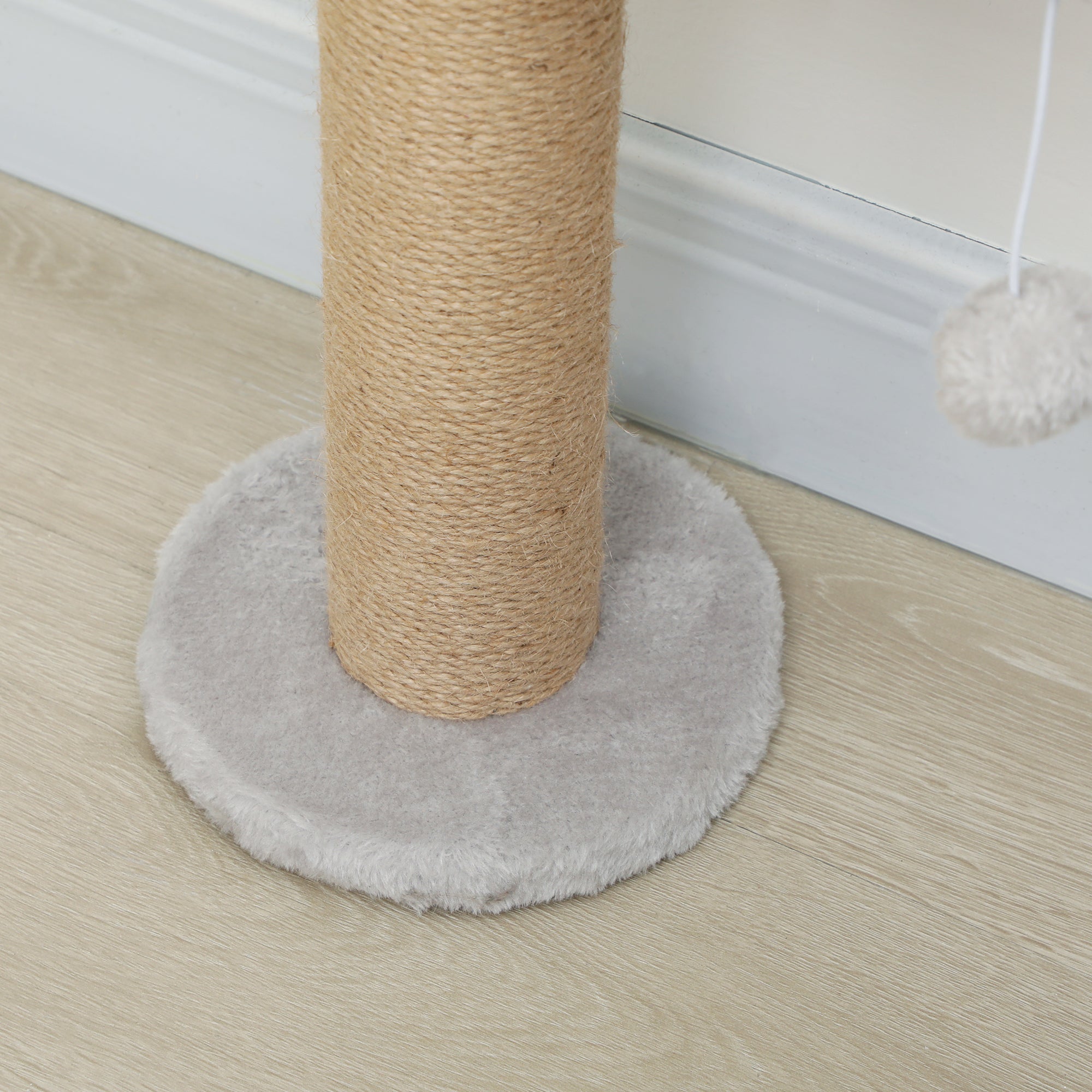 PawHut Wall Mounted Cat Shelves, Cat Climbing Wall with 4 Climbing Platforms, Jute Scratching Post and Toy Ball,180cm Tall, Light Grey