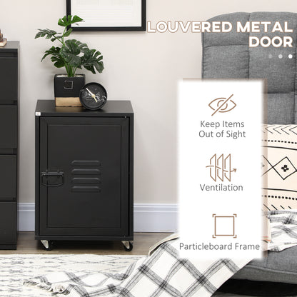 HOMCOM Industrial Bedside Table, Rolling End Side Table, Mobile Storage Cabinet With Adjustable Shelf, Wheels & Metal Door for Bedroom, Living Room, Home Office, Black 
