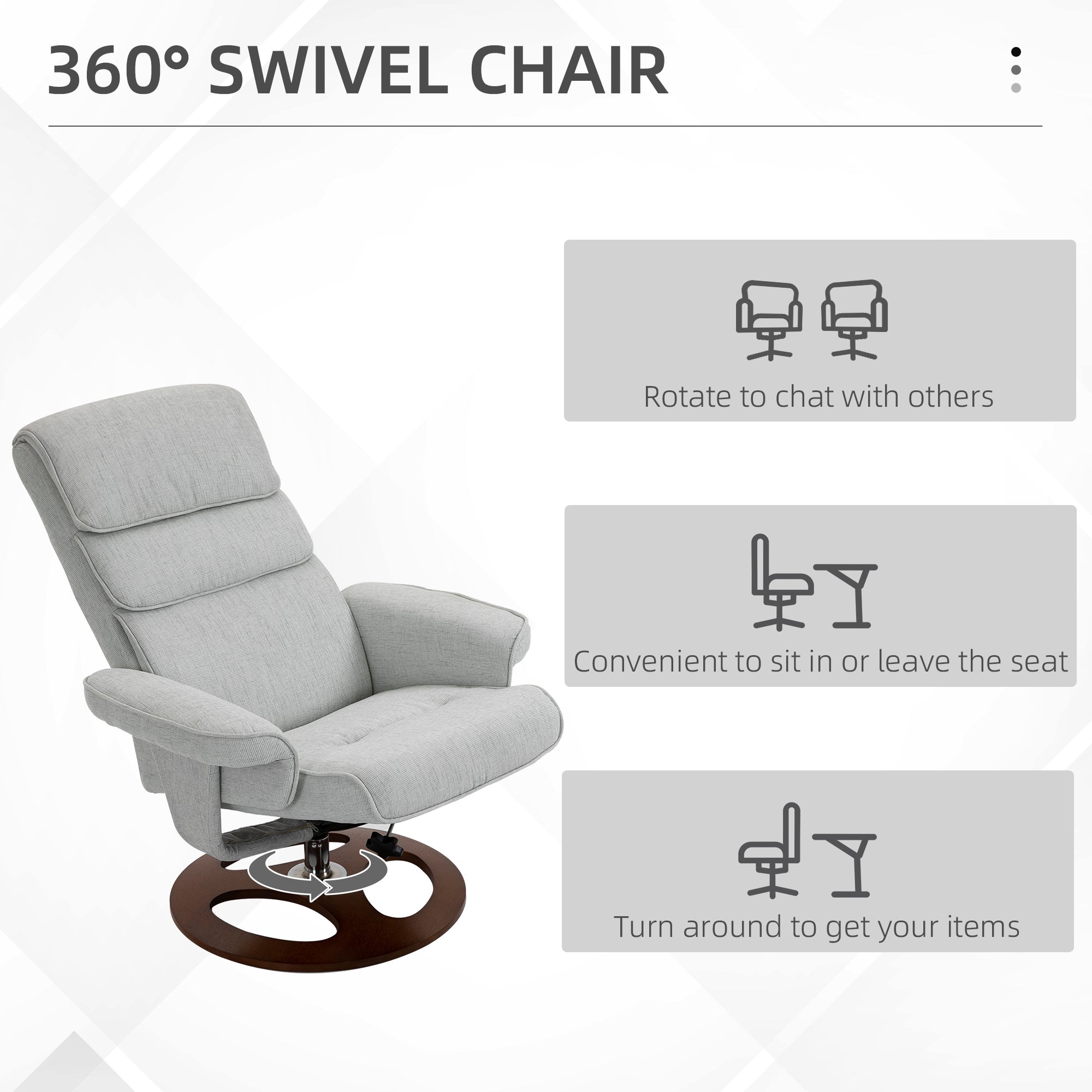 HOMCOM Recliner Chair Ottoman Set 360\'c2\'b0 Swivel Sofa Stool Modern Soft Thick Padding Wood Base Grey 