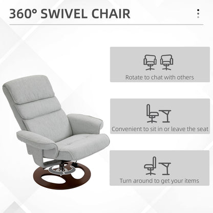 HOMCOM Recliner Chair Ottoman Set 360\'c2\'b0 Swivel Sofa Stool Modern Soft Thick Padding Wood Base Grey 