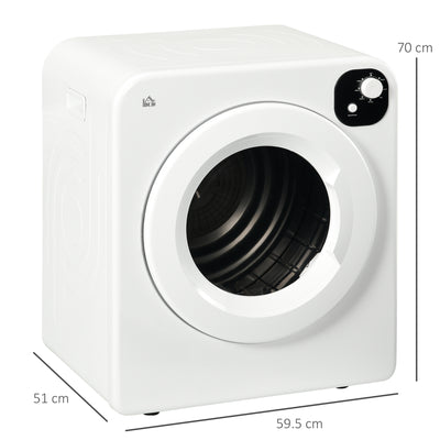 HOMCOM 6kg Vented Tumble Dryer, Freestanding, Wall Mounted, Stackable, Portable Dryer with 7 Programmers, White 