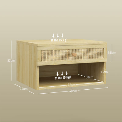 HOMCOM Set of Two Rattan Panel Floating Bedside Tables - Wood-Effect 