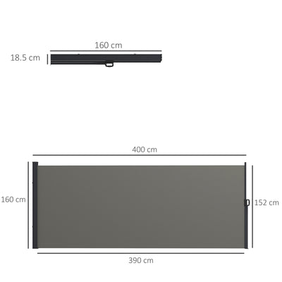Outsunny Retractable Side Awning, Outdoor Privacy Screen for Garden, Hot Tub, Balcony, Terrace, Pool, 400 x 160cm, Dark Grey 
