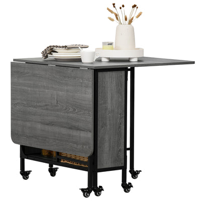HOMCOM Six-Person Drop Leaf Dining Table - Grey/Black 