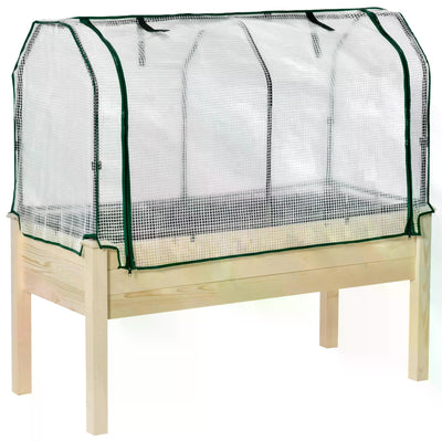 Outsunny Raised Garden Bed Outdoor Elevated Wood Planter Box w/ PE Cover, Natural 