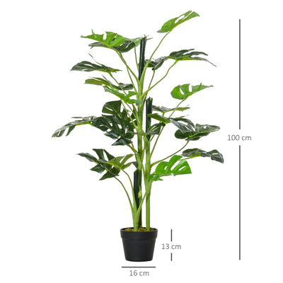 Outsunny 100cm/3.3FT Artificial Monstera Tree Decorative Cheese Plant 21 Leaves with Nursery Pot, Fake Tropical Palm Tree for Indoor Outdoor Décor 