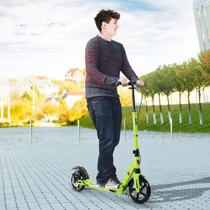 HOMCOM Kick Scooter, Folding 2 Wheel Scooter for 14+ Teens Adults, with Dual Brake System, Dual Suspension, 230mm Big Wheels, 3 Adjustable Handlebar, up to 100KG, Green 