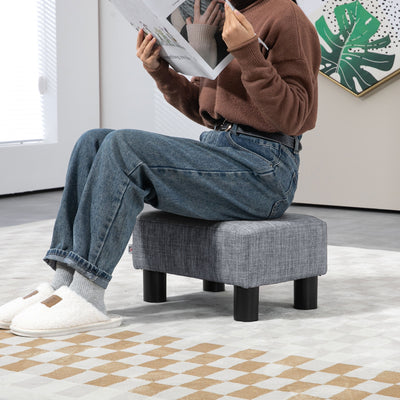 HOMCOM Linen Fabric Footstool Ottoman Cube with 4 Plastic Legs, Grey 