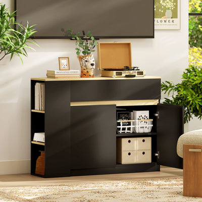 HOMCOM Sideboard, Storage Cabinet with Adjustable Shelf, 2 Drawers, 3 Open Shelves, Black 