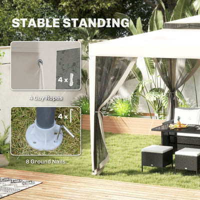 Outsunny 3 x 3 m Gazebo, Netting Party Tent, Patio Canopy Outdoor Event Shelter with Double Tier Roof, Cream White 
