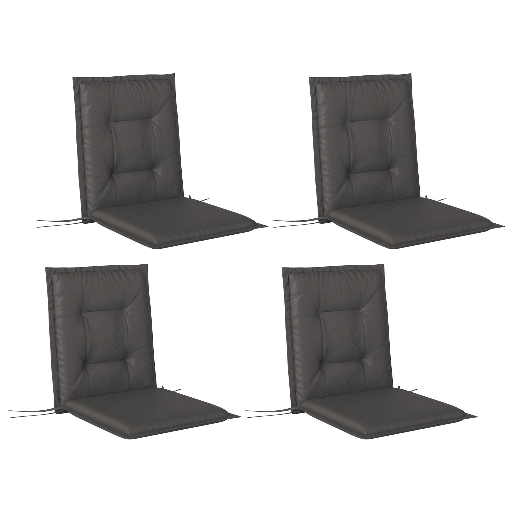 Outsunny Set of Four Padded Garden Seat Cushions - Charcoal Grey 