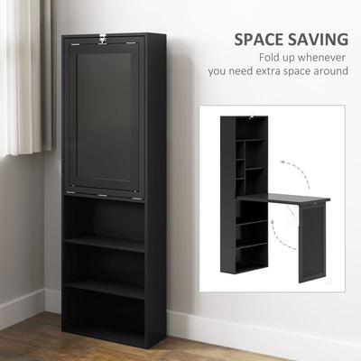 HOMCOM Three-Part Work Desk, with Storage and Chalkboard - Black 
