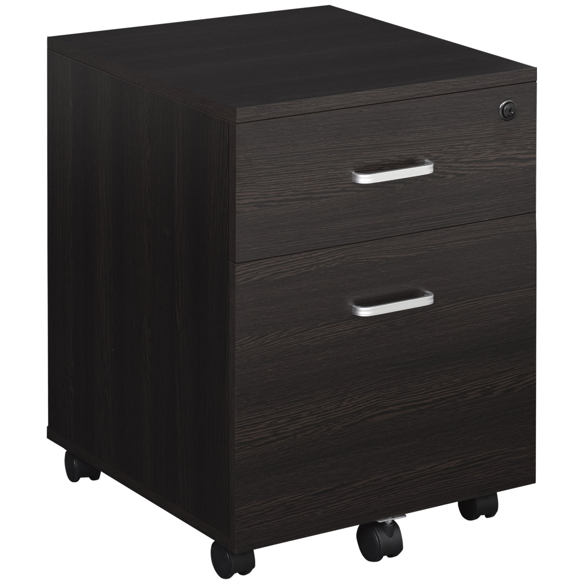 Vinsetto 2-Drawer Locking Office Filing Cabinet w/ 5 Wheels Rolling Storage Hanging Legal Letter Files Cupboard Home Organisation Black Wood Grain 