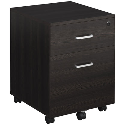 Vinsetto 2-Drawer Locking Office Filing Cabinet w/ 5 Wheels Rolling Storage Hanging Legal Letter Files Cupboard Home Organisation Black Wood Grain 