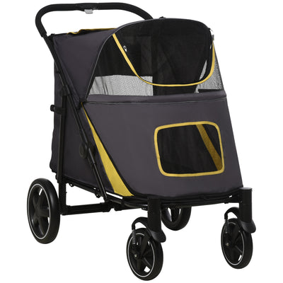 PawHut Foldable Pet Stroller, with Universal Wheels, Shock Absorber, for Medium and Large Dogs - Grey 