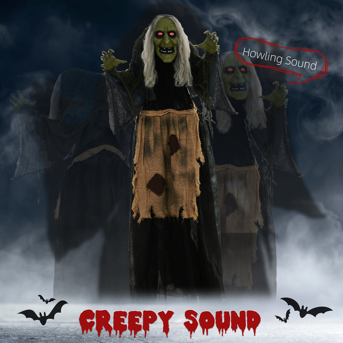 HOMCOM 5'2" Hunchback Witch Halloween Animatronic, with Glowing Eyes 