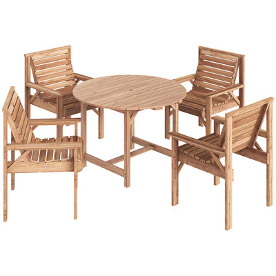 Outsunny 5 Pieces Garden Dining Set with Parasol Hole, Round Outdoor Table and Chairs, 4 Seater Wooden Garden Furniture, Natural 