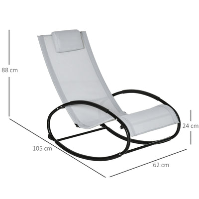 Outsunny Outdoor Rocking Chair Sun Lounger Recliner Rocker with Texteline Fabric Patio Garden Relaxer with Pillow Grey 