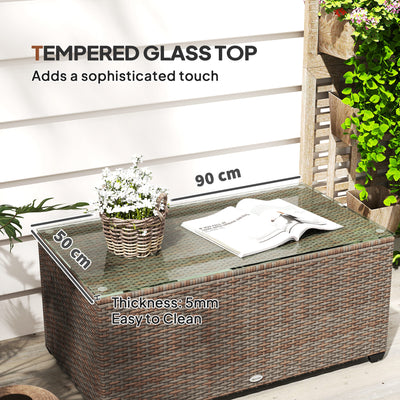 Outsunny 90 x 50cm Glass-Top Rattan Side Table - Brown 