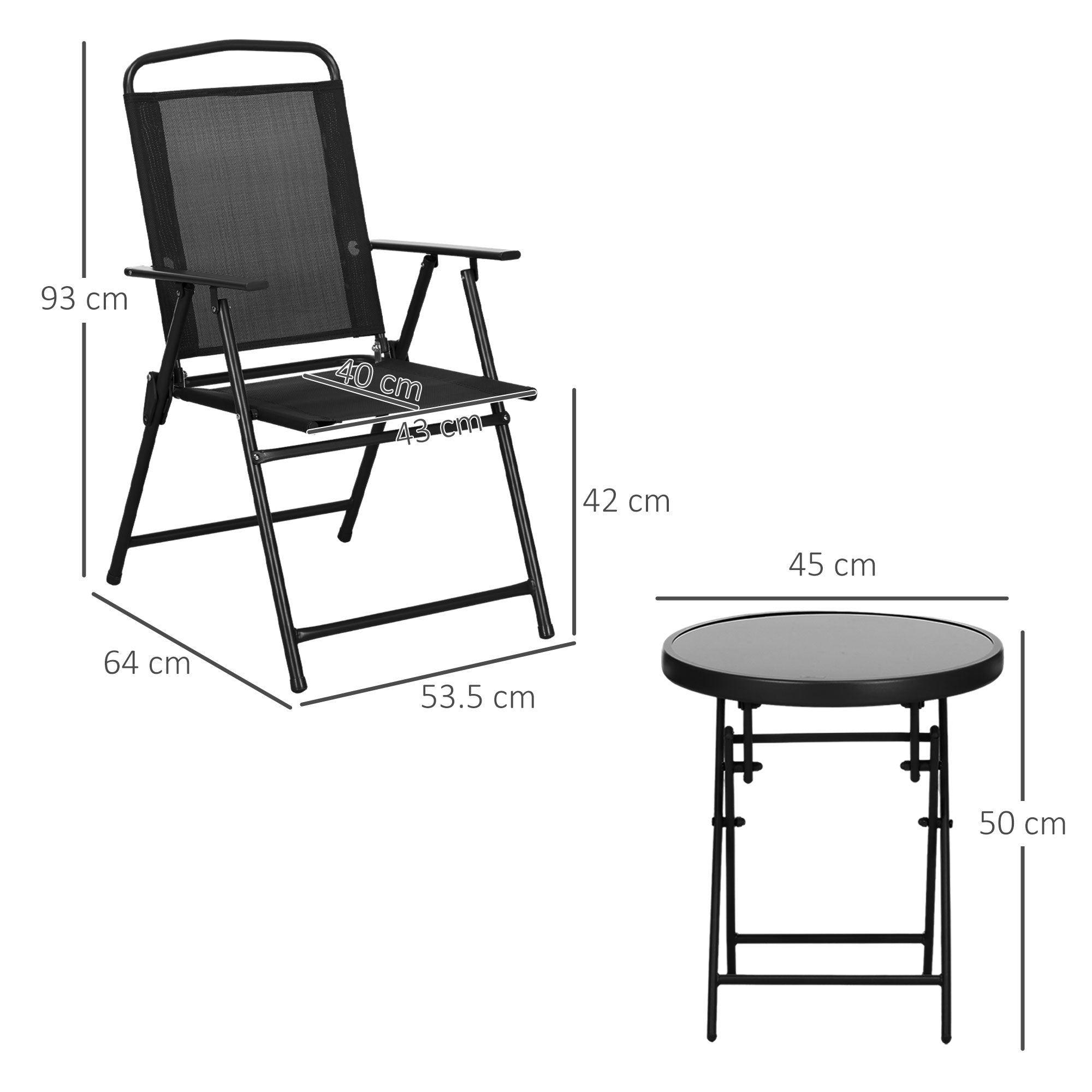 Outsunny Three-Piece Garden Seat Set, with Glass-Top Table - Black 