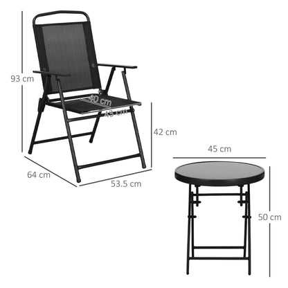 Outsunny Three-Piece Garden Seat Set, with Glass-Top Table - Black 