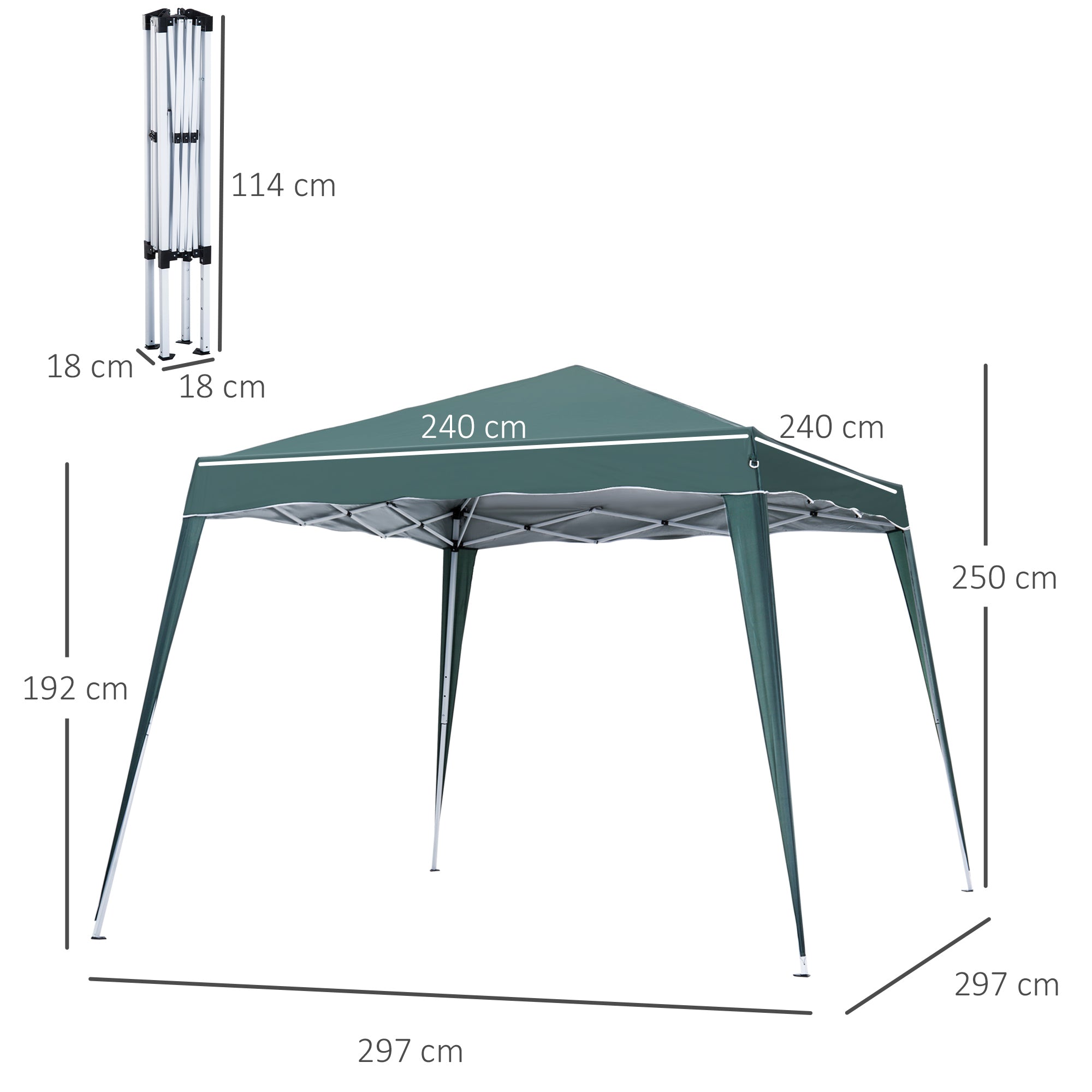 Outsunny 3 M x 3 M Base/ 2.5 M x 2.5 M Top Pop Up Gazebo with Carry Bag, Height Adjustable Slant Leg Party Tent Instant Event Shelter for Garden, Patio, Green 