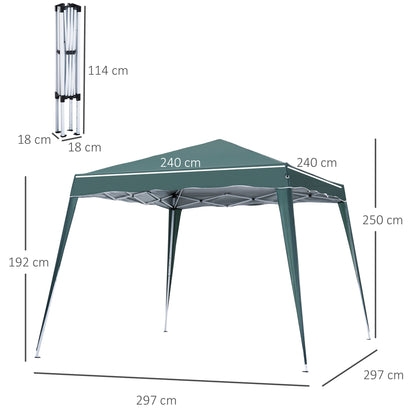 Outsunny 3 M x 3 M Base/ 2.5 M x 2.5 M Top Pop Up Gazebo with Carry Bag, Height Adjustable Slant Leg Party Tent Instant Event Shelter for Garden, Patio, Green 