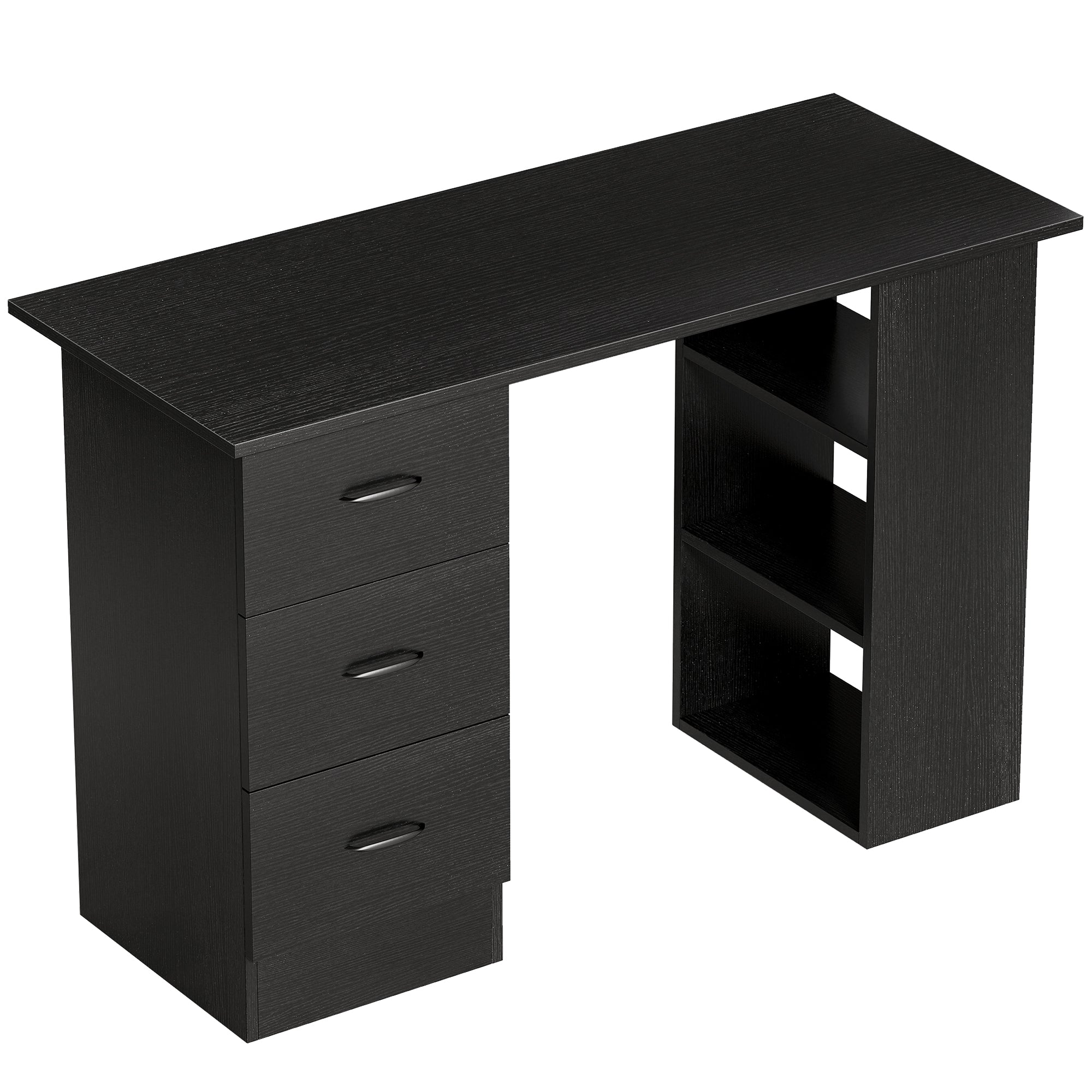 HOMCOM Computer Desk, Writing Table, PC Workstation with 3 Storage Shelves and Drawers, Handle, for Home Office, Black 