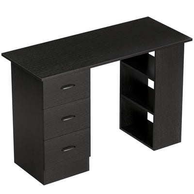 HOMCOM Computer Desk, Writing Table, PC Workstation with 3 Storage Shelves and Drawers, Handle, for Home Office, Black 