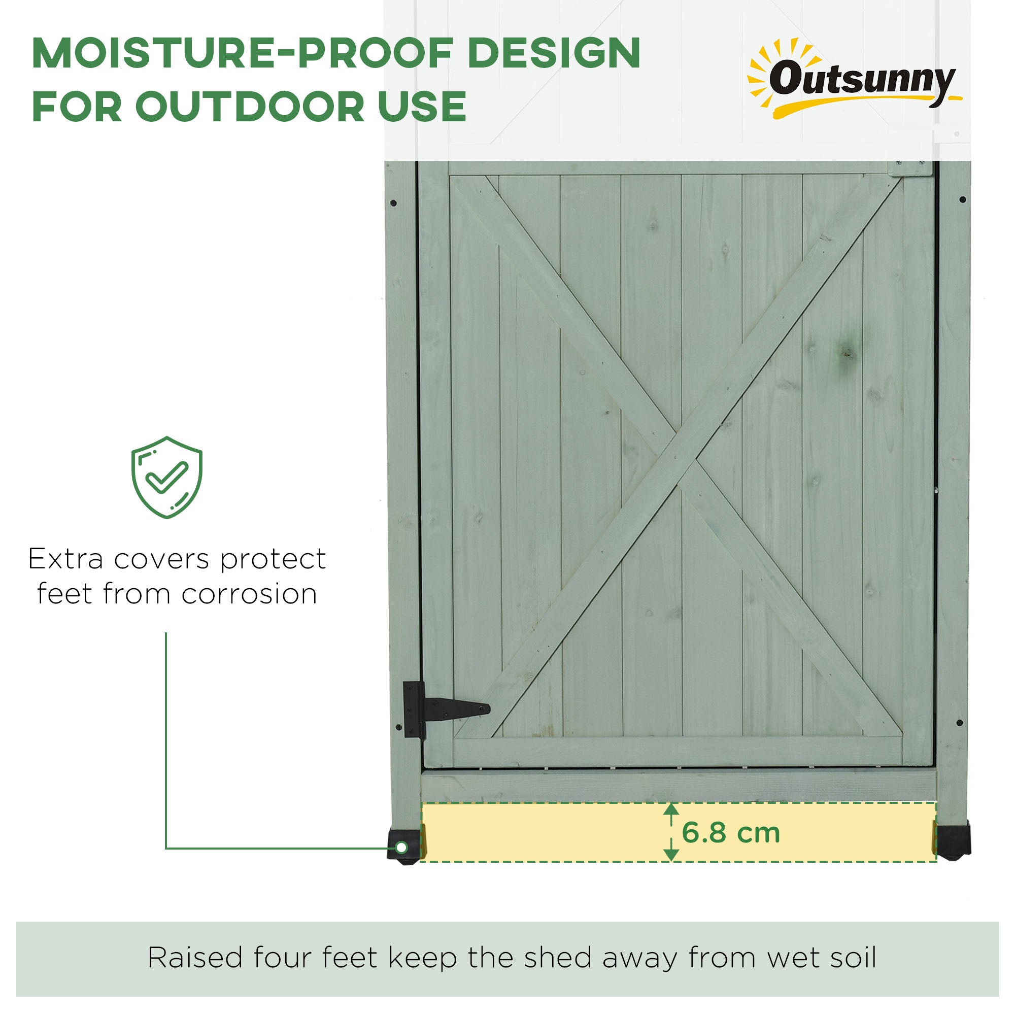 Outsunny Wooden Garden Shed, Outdoor Storage Cabinet with 2 Shelves and Hooks, Locking Organiser Outdoor Narrow Tool House, 74x55x155cm, Green