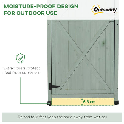 Outsunny Wooden Garden Shed, Outdoor Storage Cabinet with 2 Shelves and Hooks, Locking Organiser Outdoor Narrow Tool House, 74x55x155cm, Green