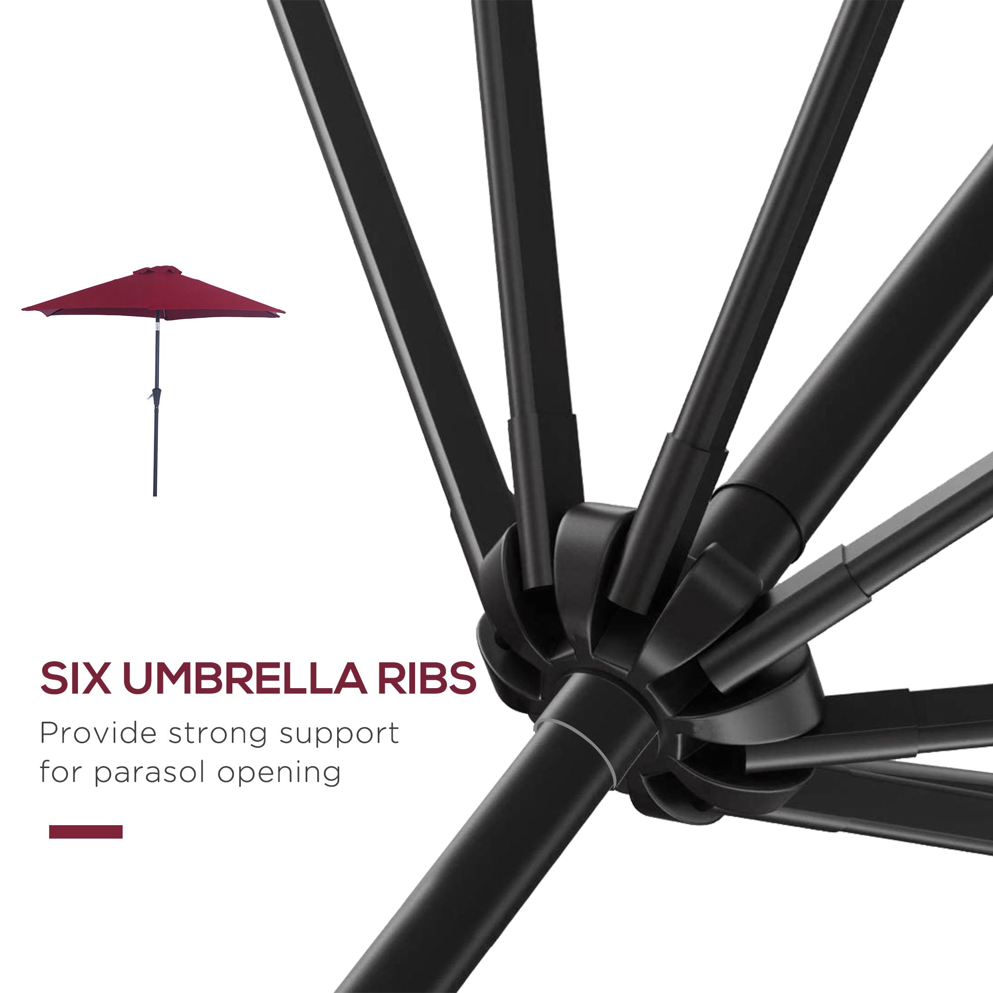 Outsunny 2.6M Garden Parasol Umbrella with Tilt and Crank, Outdoor Sun Parasol Sunshade Shelter with Aluminium Frame, Wine Red 
