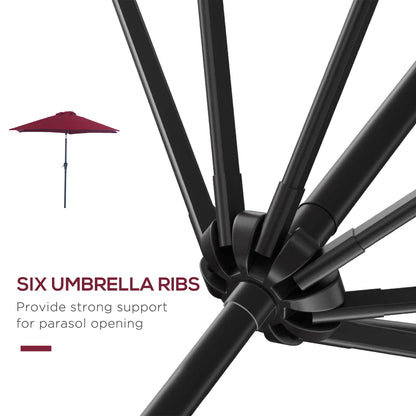Outsunny 2.6M Garden Parasol Umbrella with Tilt and Crank, Outdoor Sun Parasol Sunshade Shelter with Aluminium Frame, Wine Red 